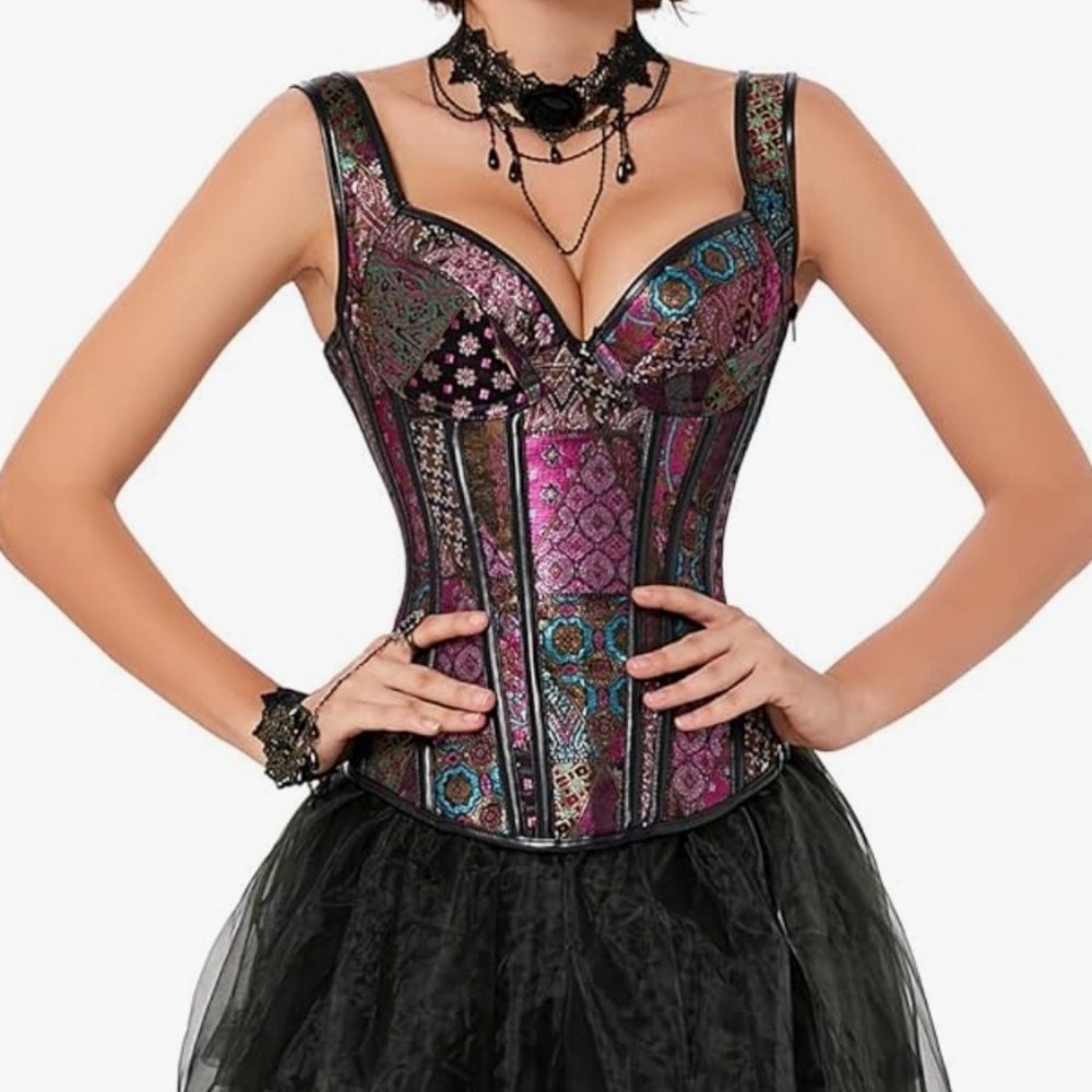 Elegant Jacquard Patchwork Corset Bustier Bodyshaper. Size 6XL. - Picture 4 of 9